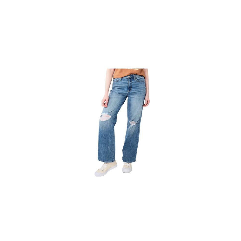 Juniors' SO High-Rise Wide-Leg Jeans - Destructed Medium Wash - sz 9- 29 Waist